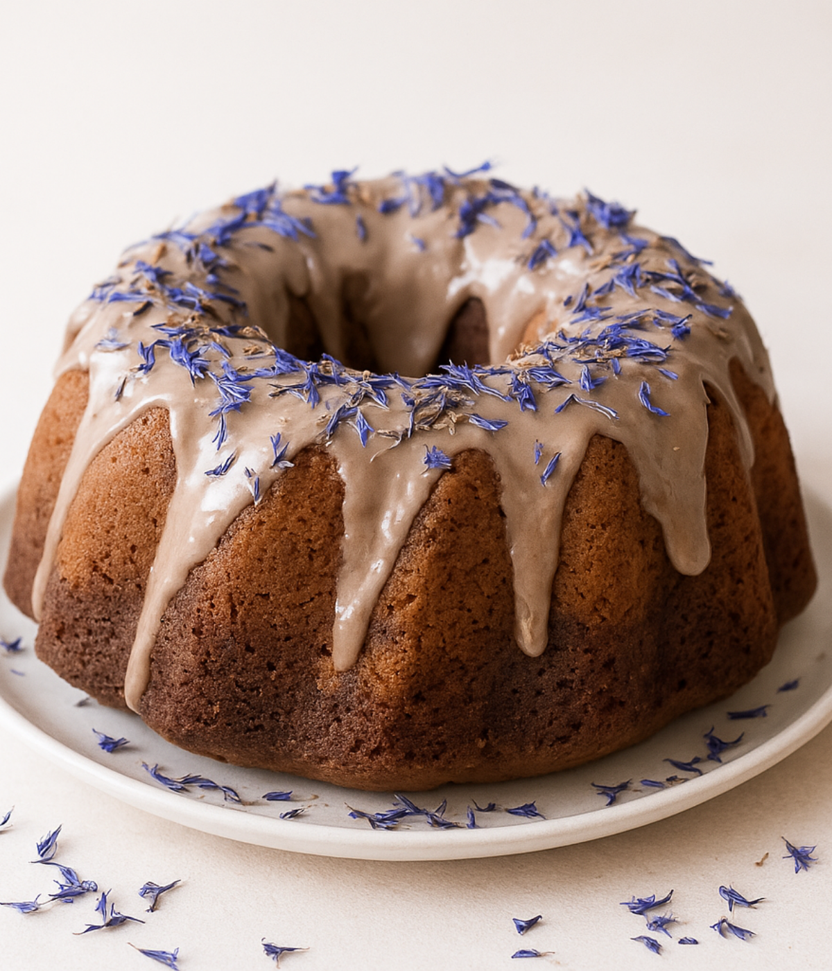 Marmorkuchen mit essbaren Kornblumen